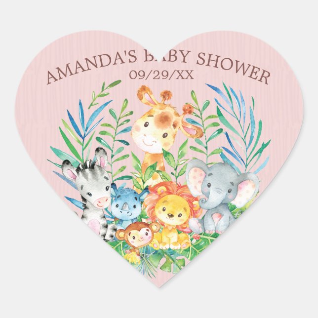 Safari Jungle Animals Girls Baby Shower Sticker (Front)