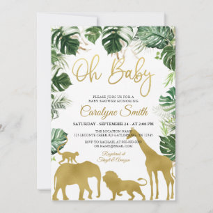 Safari Jungle Animals Gold Baby Shower Invitation