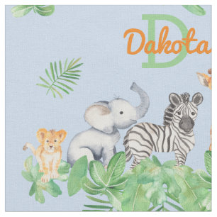 Safari Jungle Animals Greenery Monogram Baby F Fabric