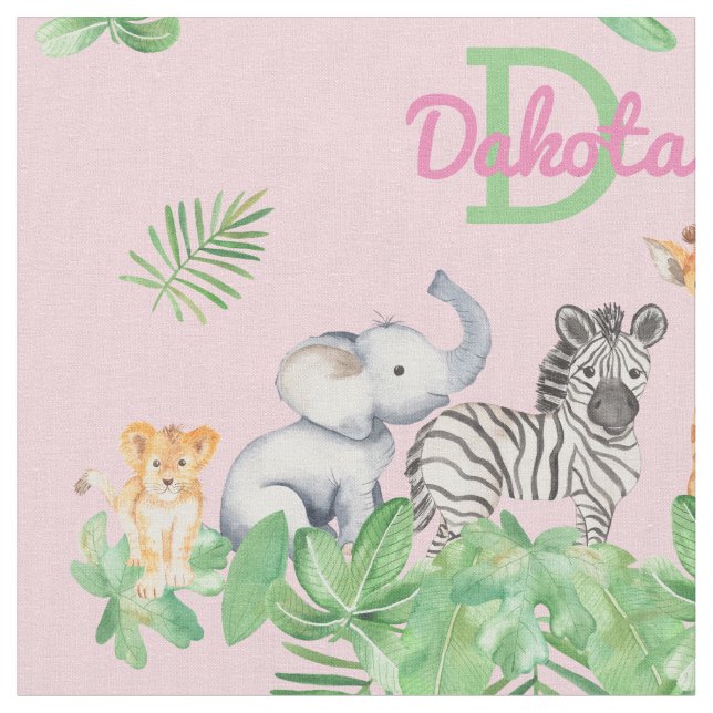 Safari | Jungle Animals | Greenery Monogram Baby Fabric (Close Up)