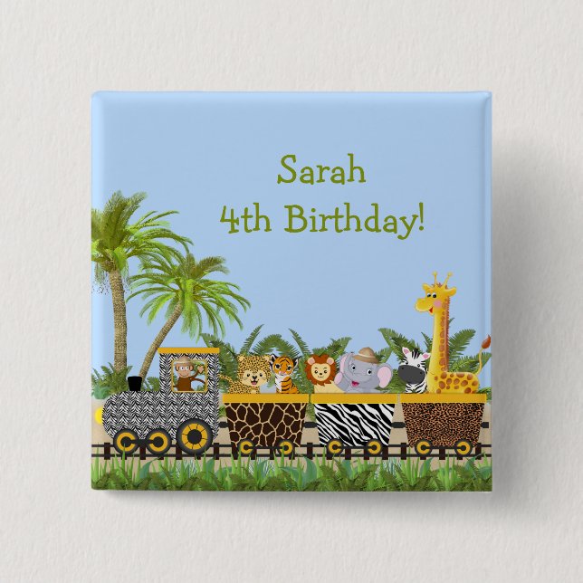 Safari Jungle Animals in Train Button (Front)