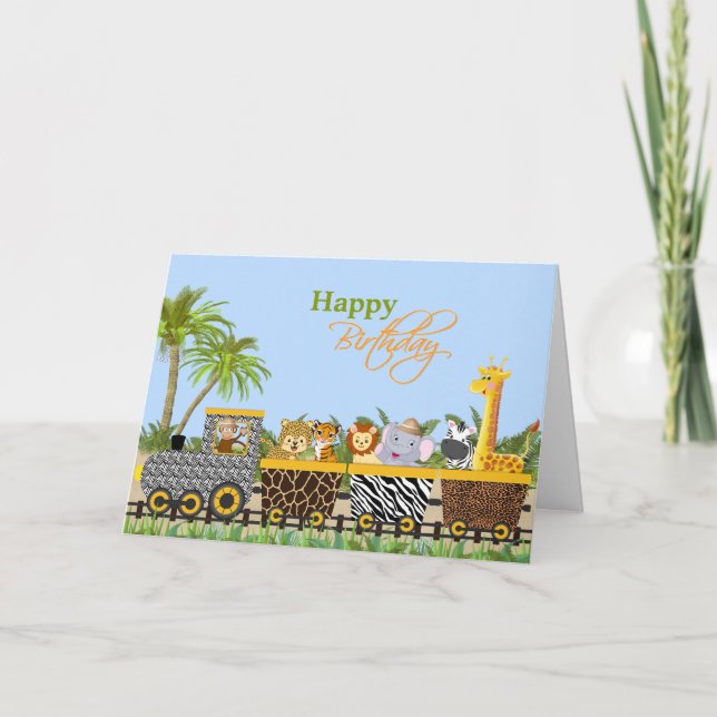 Safari Jungle Animals in Train Greeting Card (Front)