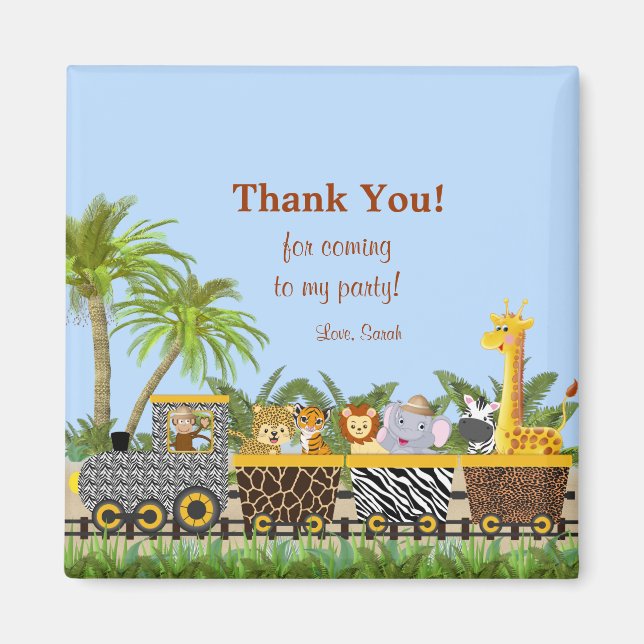 Safari Jungle Animals in Train Thank You Magnet (Front)