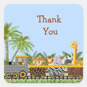 Safari Jungle Animals in Train Thank You Sticker