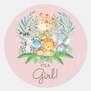 Safari Jungle Animals It' a Girl Favour Sticker