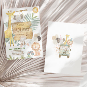 Safari Jungle Animals Neutral Kids Birthday Invitation