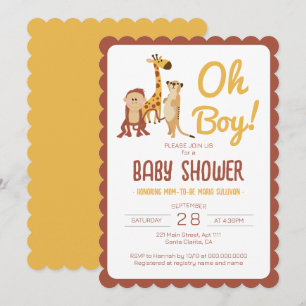 Safari Jungle Animals Oh Boy Baby Shower Invitation