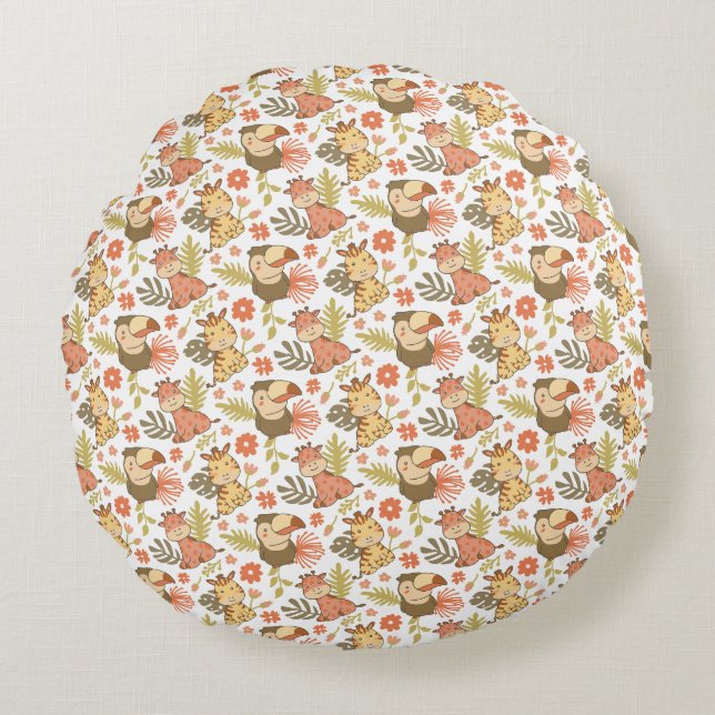 Safari Jungle Animals Pattern Round Cushion (Front)