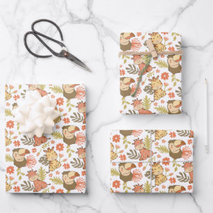 Safari Jungle Animals Pattern Wrapping Paper Sheet