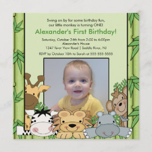 Safari Jungle Animals Photo Birthday Invitation