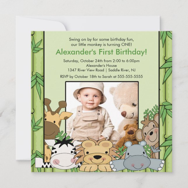 Safari Jungle Animals Photo Birthday Invitation (Front)