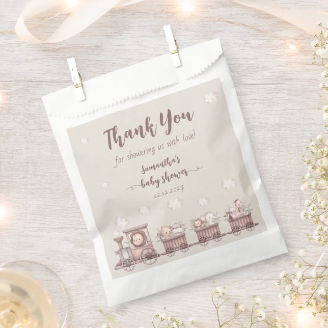 Safari Jungle Animals Train Baby Shower Favour Bags (Clipped)