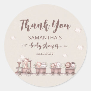 Safari Jungle Animals Train Baby Shower Thank You Classic Round Sticker