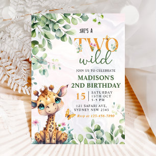 Safari Jungle Animals Two Wild 2nd Birthday Invitation