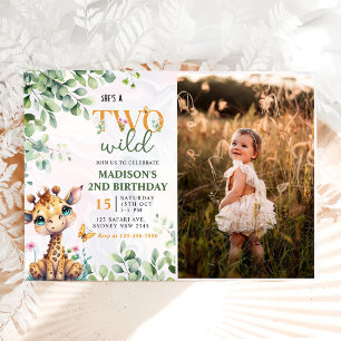 Safari Jungle Animals Two Wild 2nd Birthday Photo Invitation