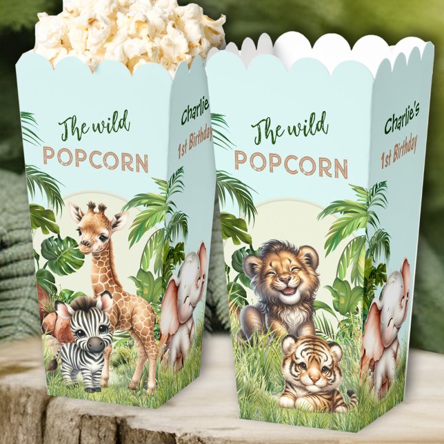 Safari Jungle Animals Wild 1st Birthday Popcorn Favour Box (Safari Jungle Animals Wild 1st Birthday Popcorn Favor Boxes)