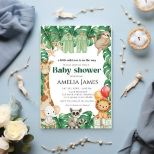 Safari Jungle Animals wild one boy Baby Shower Invitation