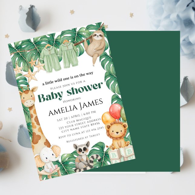 Safari Jungle Animals wild one boy Baby Shower  Invitation (Creator Uploaded)