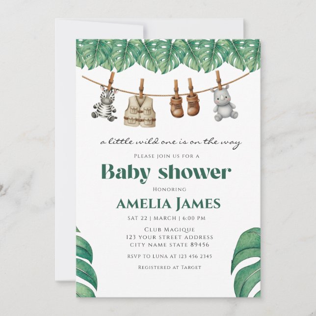 Safari Jungle Animals wild one boy Baby Shower  Invitation (Front)