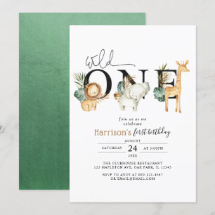 Safari Jungle Animals Wild One First Birthday Invitation
