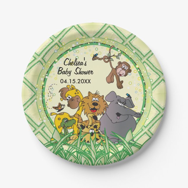 Safari Jungle Baby Animals - Baby Shower Paper Plate (Front)