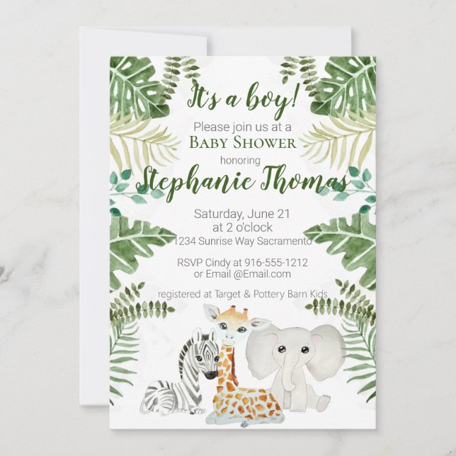 Safari Jungle Baby Boy Shower Invitation (Front)