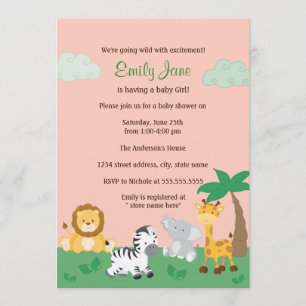Safari Jungle Baby Girl Shower Invitation