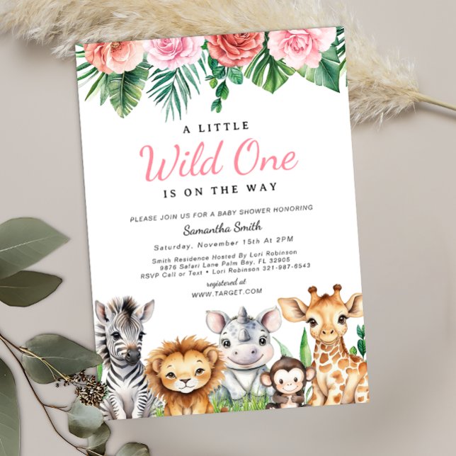 Safari Jungle Baby Girl Shower Tropical Invitation (Fun Safari Themed Baby Shower Invite)