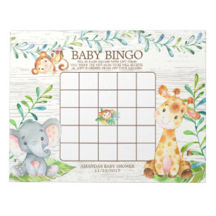 Safari Jungle Baby Shower Bingo Game Notepad