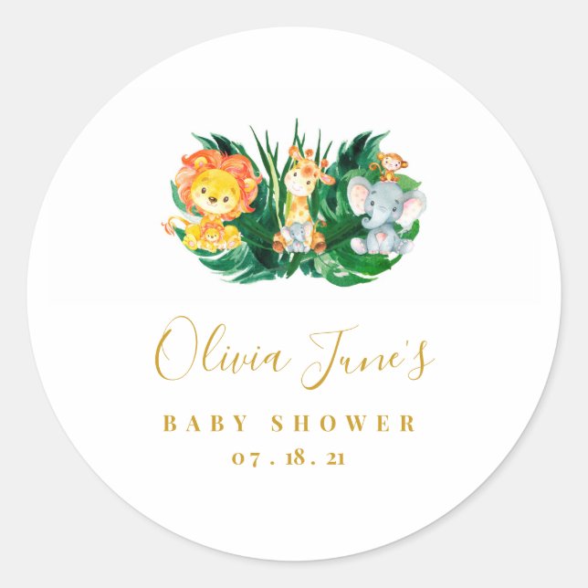 Safari Jungle Baby Shower Classic Round Sticker (Front)