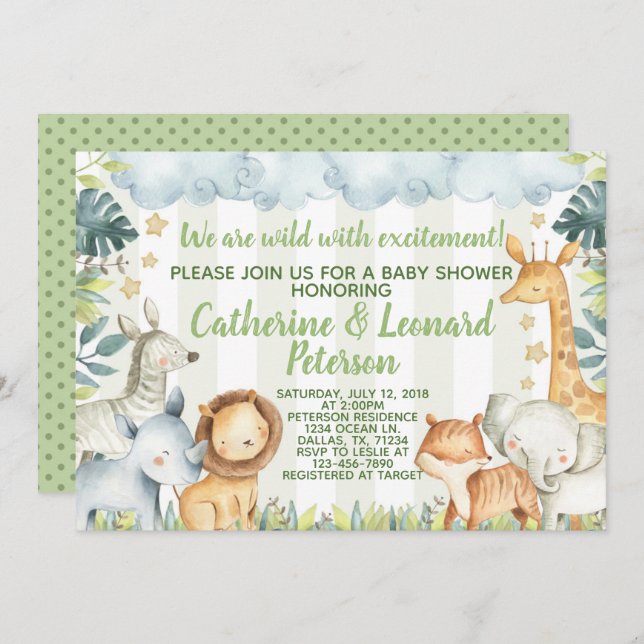 Safari Jungle Baby Shower Invitation Invite (Front/Back)