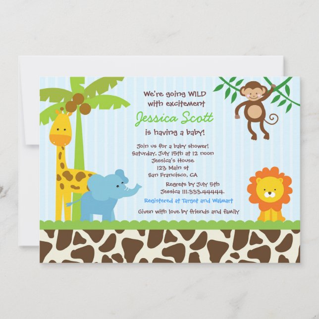 Safari Jungle Baby Shower Invitations (Front)