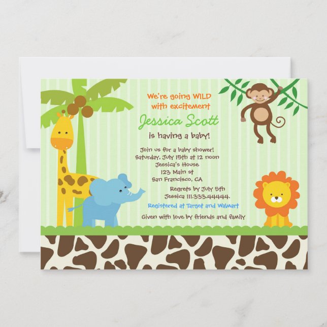Safari Jungle Baby Shower Invitations (Front)