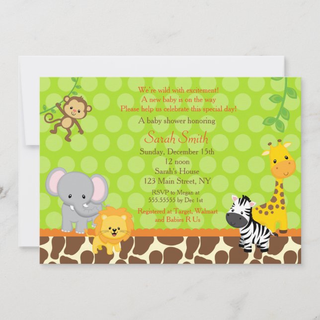 Safari Jungle Baby Shower Invitations Unisex (Front)