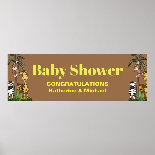 Safari Jungle Baby Shower Party Banner Poster (Front)
