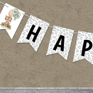Safari Jungle Baby Tiger Balloons Birthday Bunting