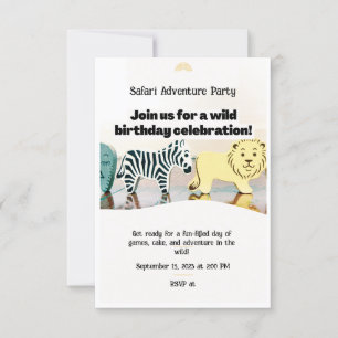 Safari Jungle Birthday Editable Watercolor Animal Invitation