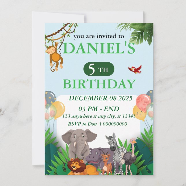 Safari Jungle Birthday Invitation (Front)