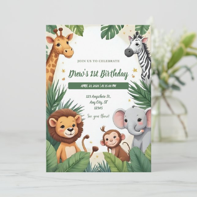 Safari Jungle Birthday Invitation (Standing Front)