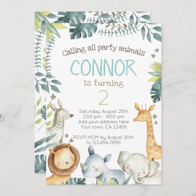 Safari Jungle Birthday Invitation (Front/Back)
