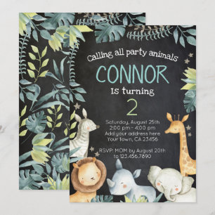 Safari Jungle Birthday Invitation, Chalkboard Invitation