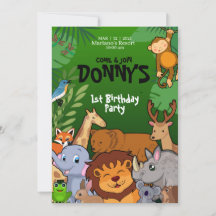 Safari Jungle Birthday Invitation Cute Animal Kids