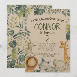 Safari Jungle Birthday Invitation - Kraft