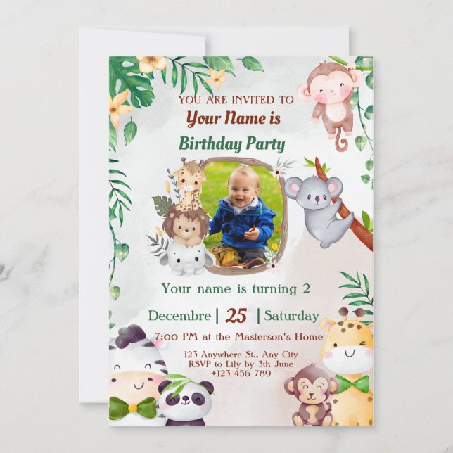 Safari & Jungle Birthday Invitations for Kids (Front)