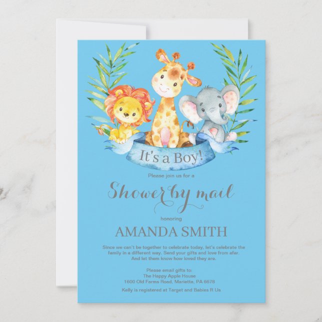 Safari Jungle Boy Baby Shower by Mail Invitation (Front)