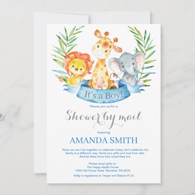 Safari Jungle Boy Baby Shower by Mail Invitation (Front)