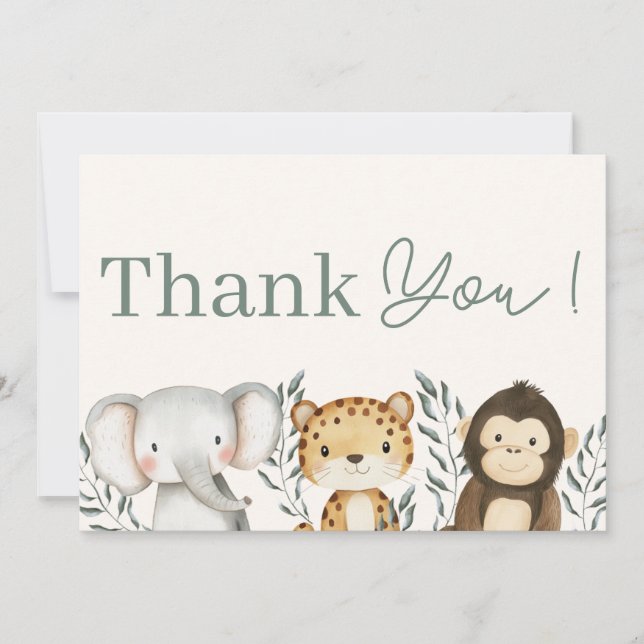 Safari Jungle Boy Baby Shower Thank You Card (Front)