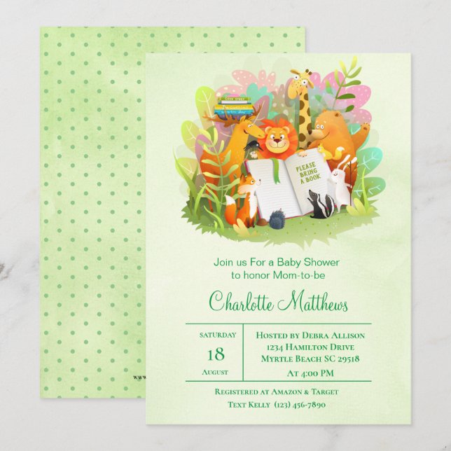 Safari Jungle Bring A Book Baby Shower Invitation (Front/Back)