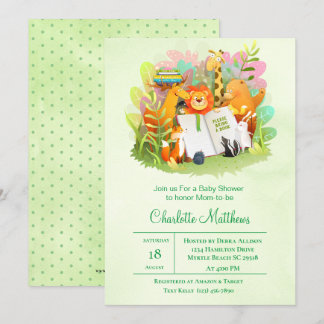 Safari Jungle Bring A Book Baby Shower Invitation