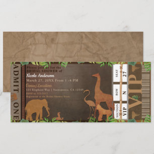 Safari Jungle Brown Animals Bridal Shower Ticket Invitation